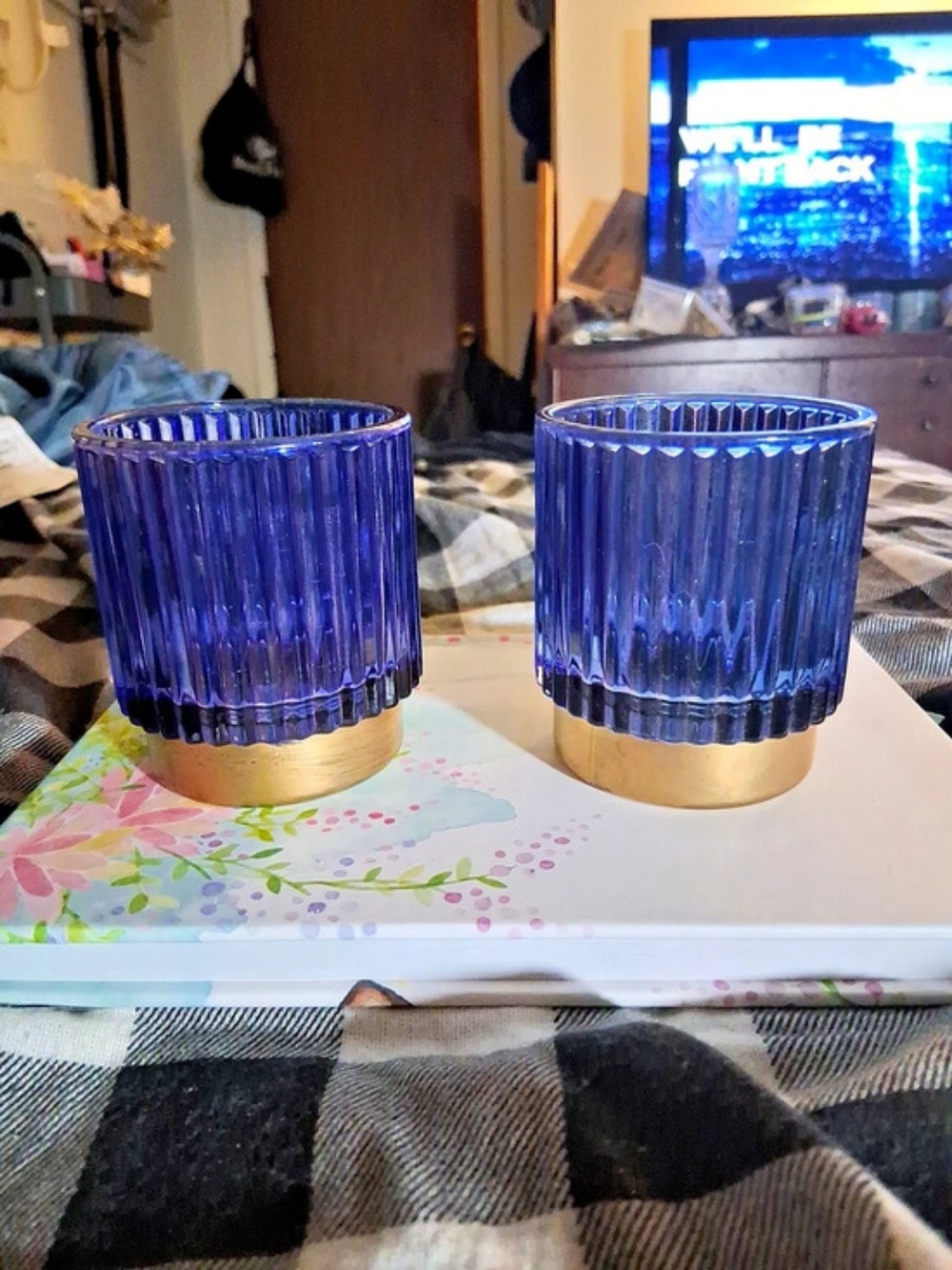 Candle Holder Blue & Gold Set